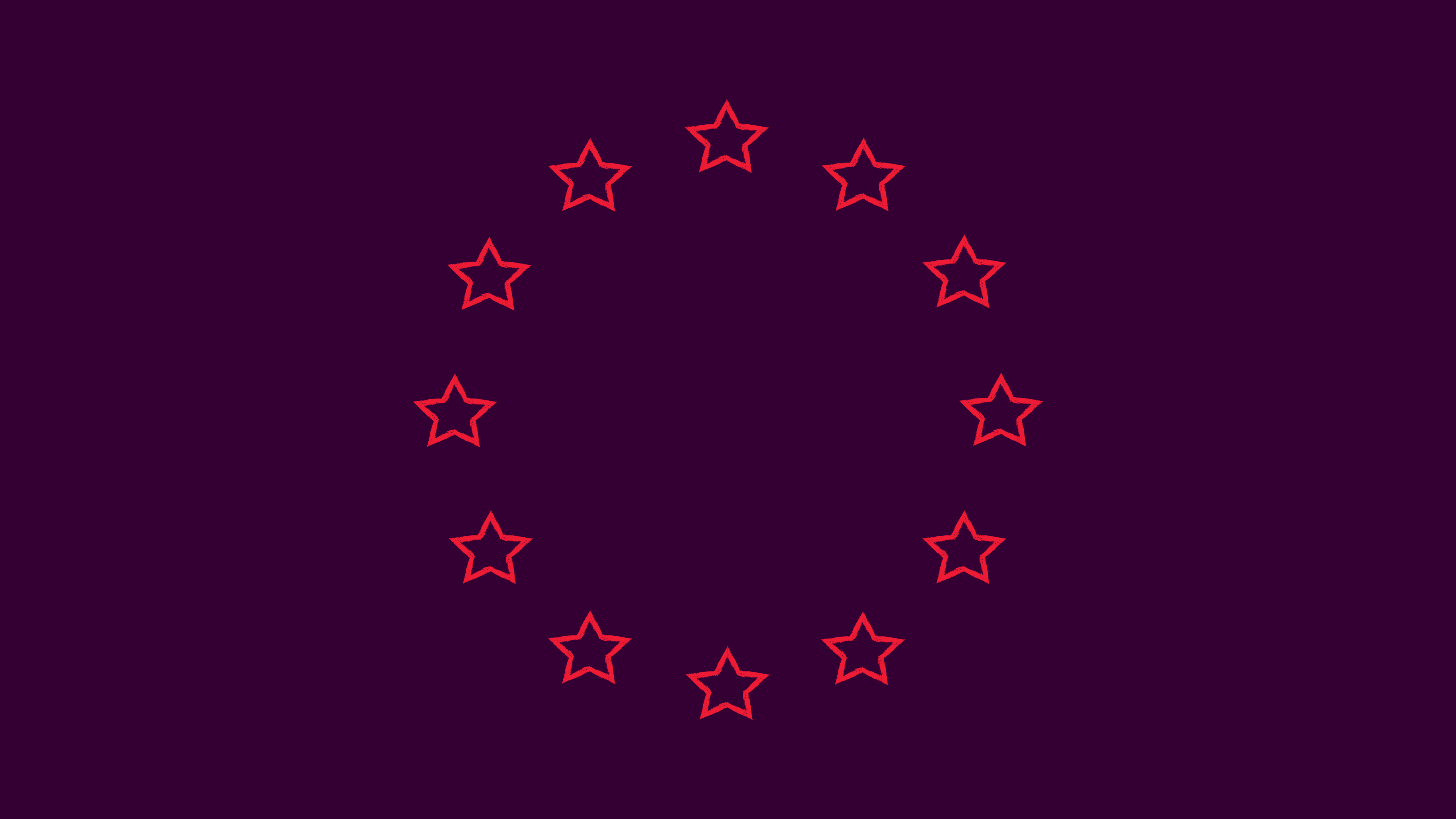 EU:s flagga, fast med lila bakgrund och röda stjärnor.